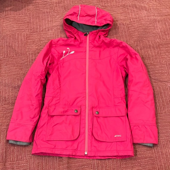 MEC girls pink fleece lined rainjacket with hood size 10 years - Picture 1 of 13